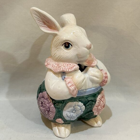 VTG 1991 Fitz Floyd Ceramic Bunny Rabbit Lidded Jam Jar Spring Easter Taiwan - Picture 7 of 8